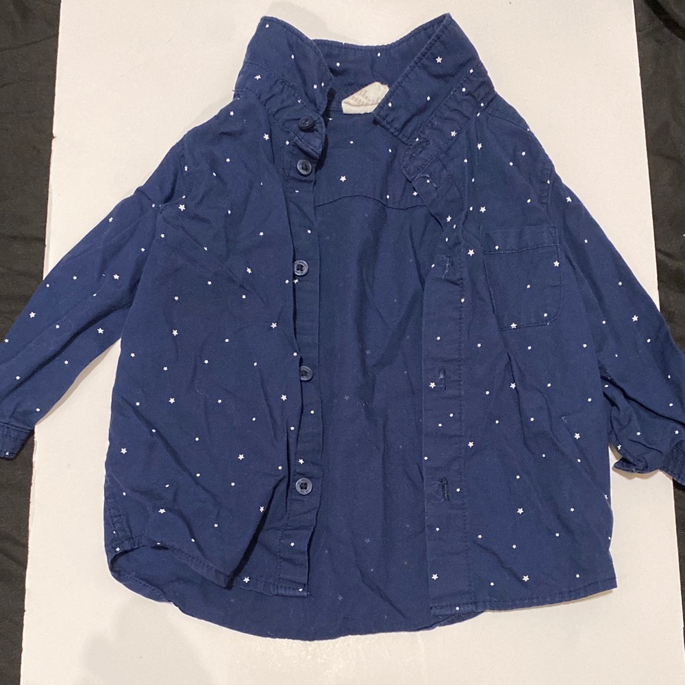 Button Down Navy Shirt w/ White Dots